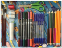 Набор канцелярский в папке с ручкой 30 предметов, 6 цв. карандашей, 3 ч/гр карандаша с ластиком, 6 д